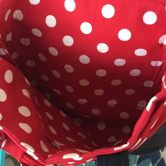 Black Handmade Tote with Red Polka Dot Bow - Picture 3 of 6